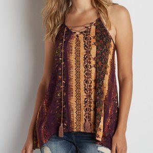 Burgundy shark bite tank with lace up neckline